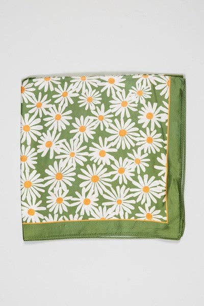 FLOWER SILKY FEEL BANDANA SCARF | 21SC353GRN: GREEN
