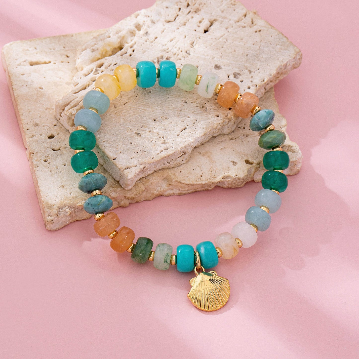 Earth Tone Beaded Shell Bracelet | 80B1698: Gold