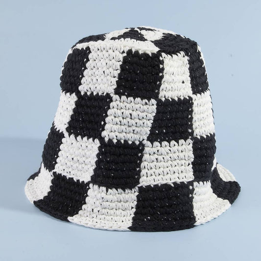 Chunky Crochet Checkered Bucket Hat: BK