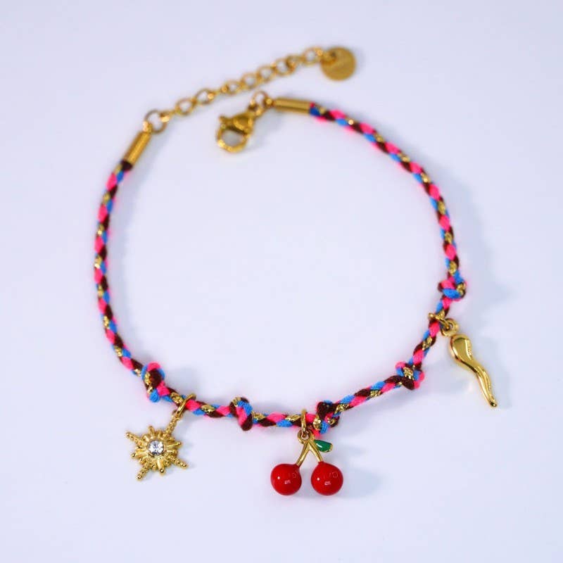 18K STAINLESS STEEL CORDED CHARM BRACELET | 40B5190: FLOWER