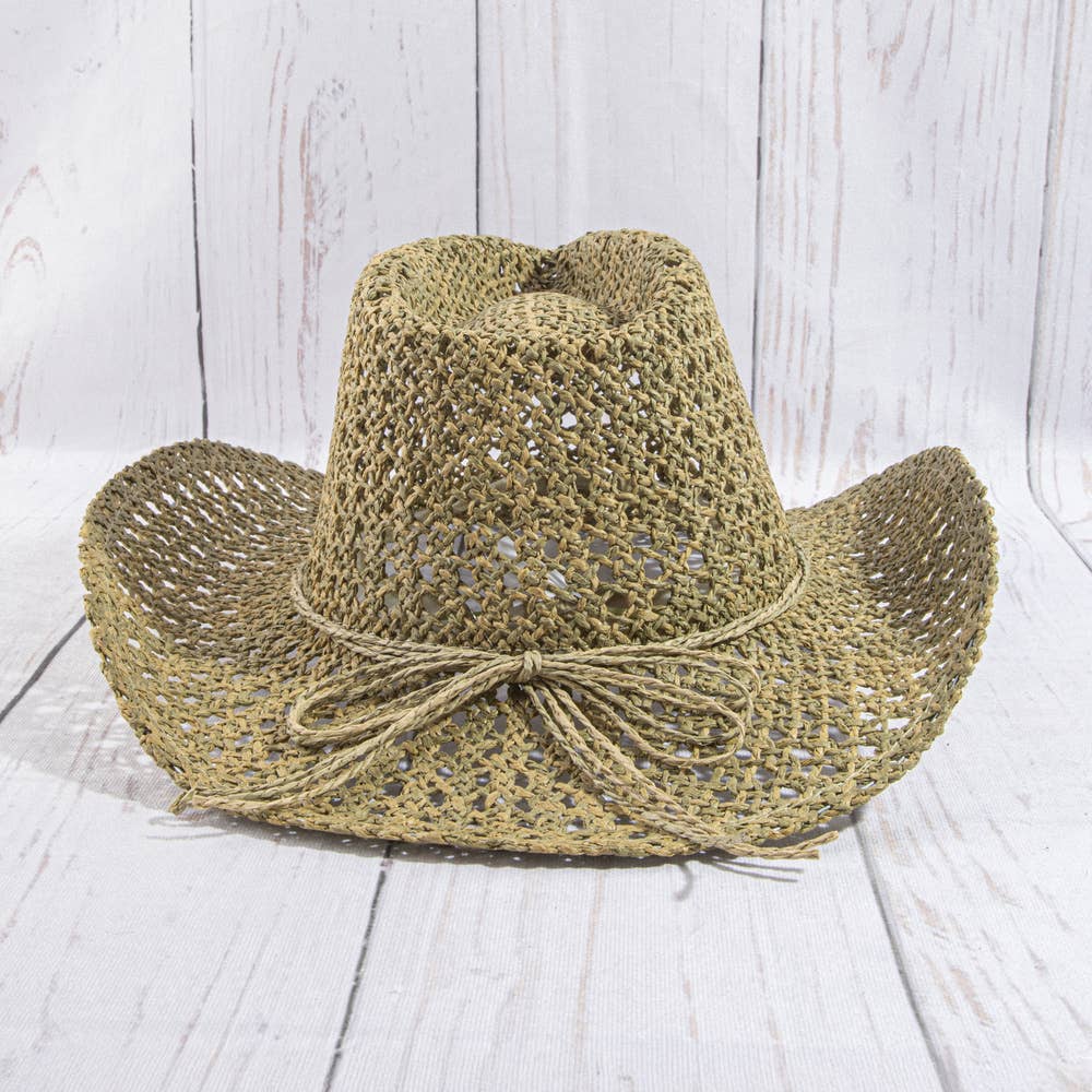 Seagrass Crochet Weave Cowboy Hat With Cord Band: NA