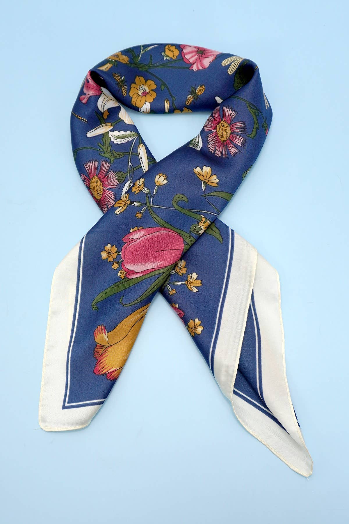 LARGE FLORAL PRINT BANDANA SCARF | 40SC655: NAVY