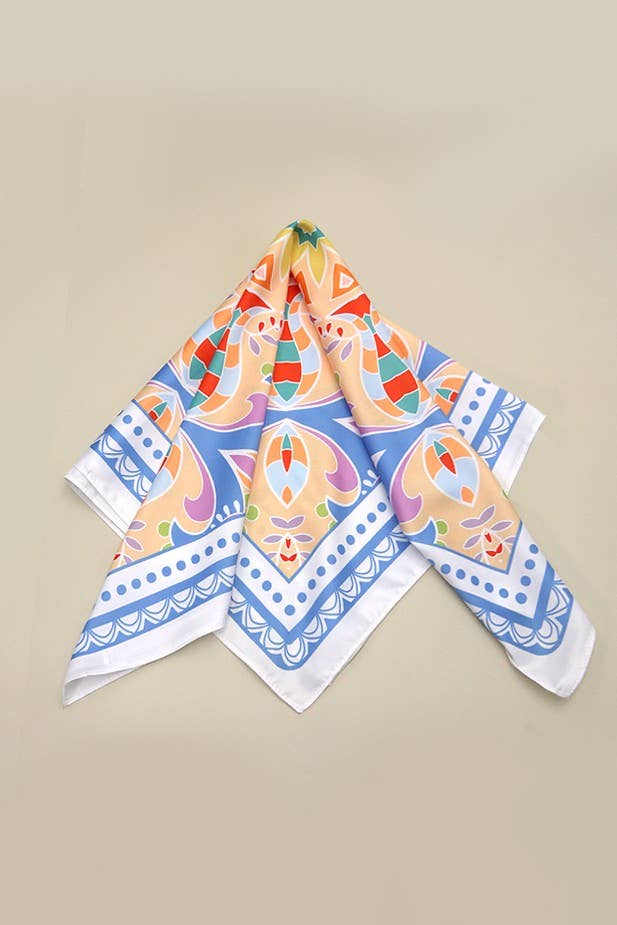 TRIBAL PRINT SILKY FEEL BANDANA SCARF | 40SC614: Blue