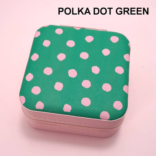 DESIGNED JEWELRY ORGANIZER TRAVEL BOX CASE | 40P566: POLKA DOT GREEN