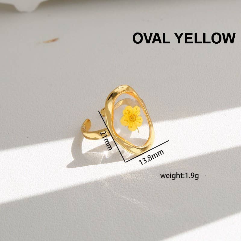 18K STAINLESS STEEL TARNISH FREE FLORAL RINGS | 40R104: OVAL BLUE