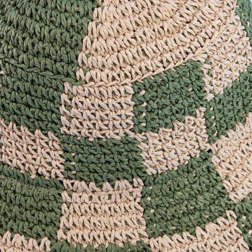 Straw Braided Checkered Bucket Hat: BE