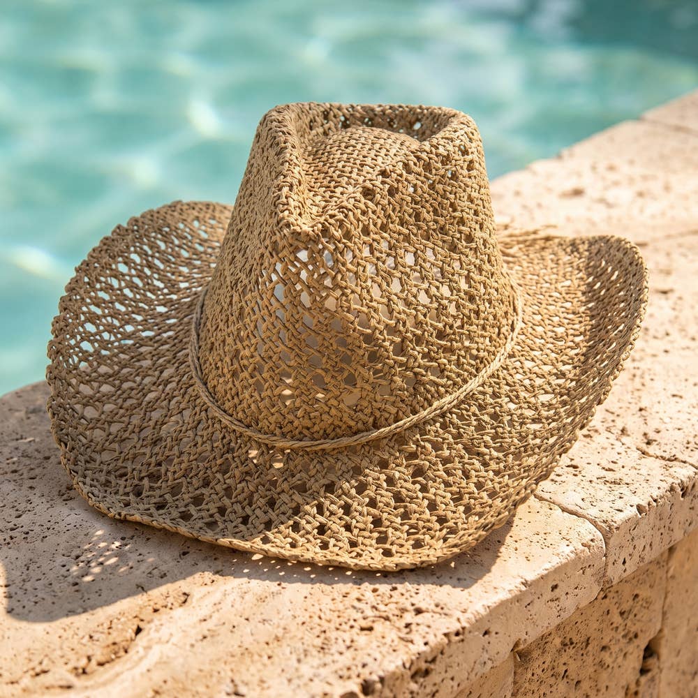 Seagrass Crochet Weave Cowboy Hat With Cord Band: NA