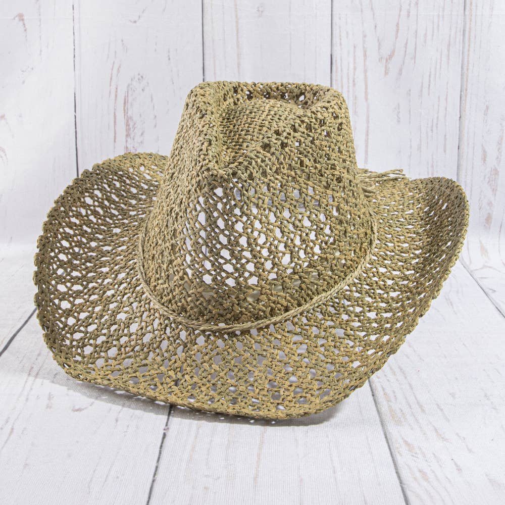 Seagrass Crochet Weave Cowboy Hat With Cord Band: NA