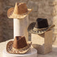 Aztec Patterned Brim Two Tone Straw Cowboy Hat: BR
