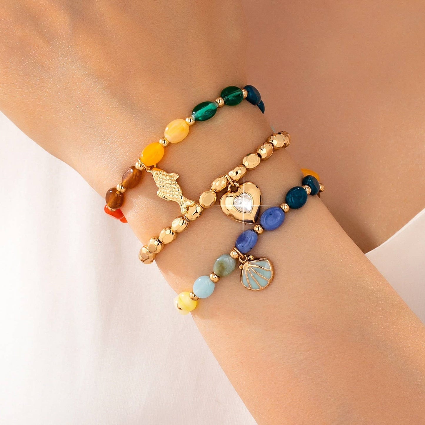 Multi-Color Beaded Layered Charm Bracelet | 80B1727: MULTI