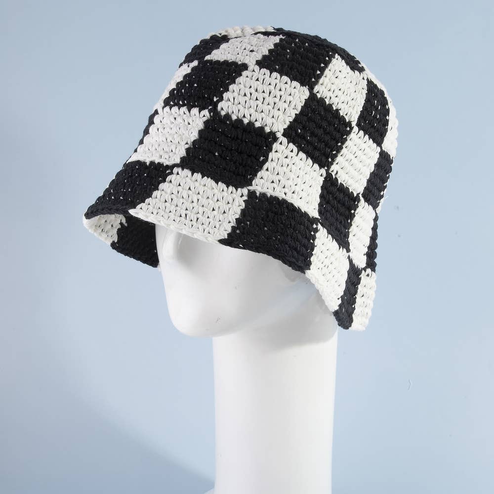 Chunky Crochet Checkered Bucket Hat: BK