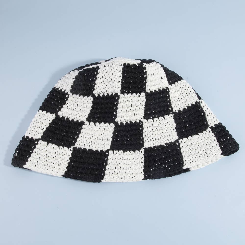 Chunky Crochet Checkered Bucket Hat: BK
