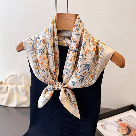 Floral Flower Silk Finish Bandana Scarf | 40SC729: BEIGE