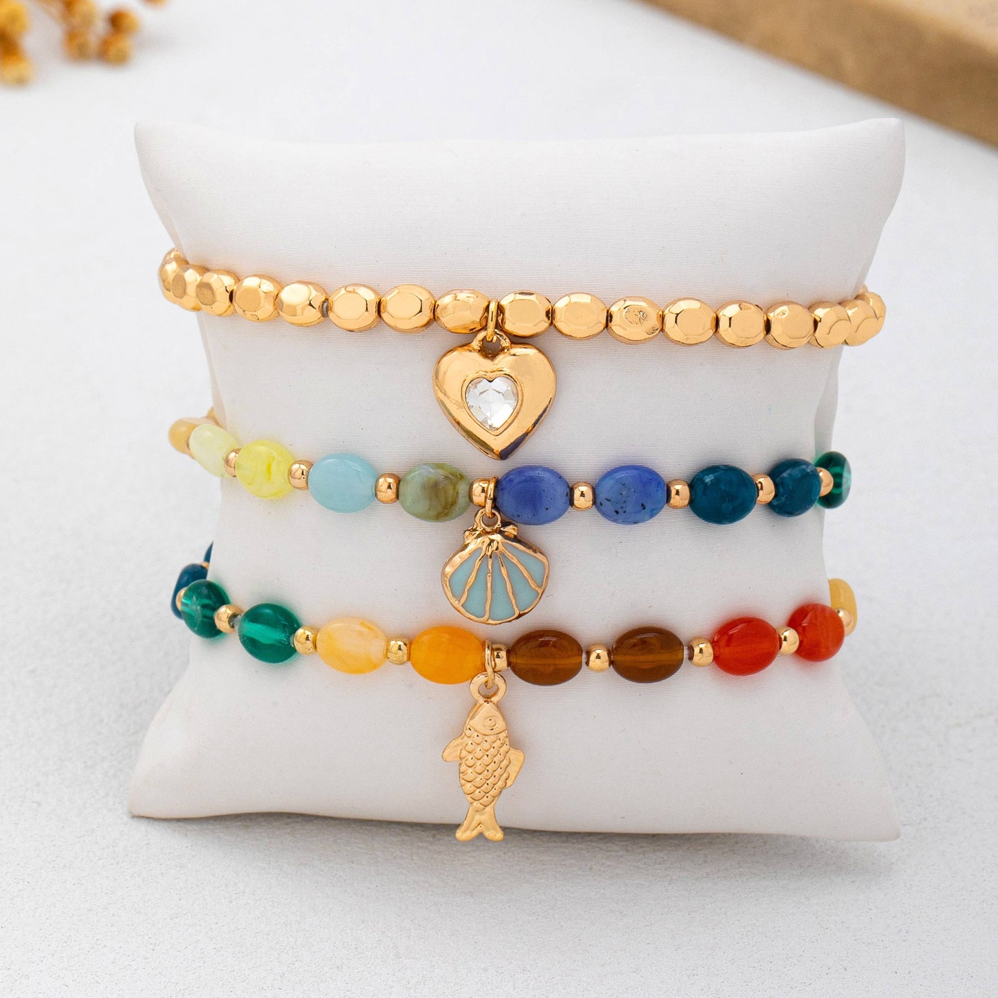 Multi-Color Beaded Layered Charm Bracelet | 80B1727: MULTI