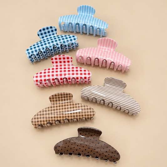 JUMBO STRIPE PLAID OVAL HAIR CLAW CLIPS | 40H1020: POLKA DOT BROWN