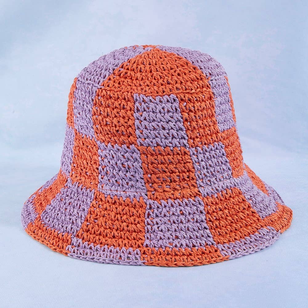 Straw Braided Checkered Bucket Hat: IV