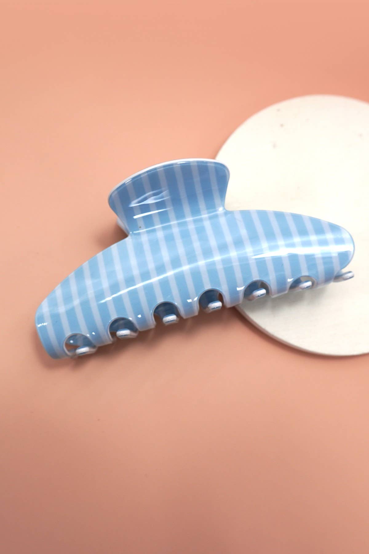 JUMBO STRIPE PLAID OVAL HAIR CLAW CLIPS | 40H1020: STRIPE BROWN