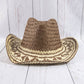 Aztec Patterned Brim Two Tone Straw Cowboy Hat: BR