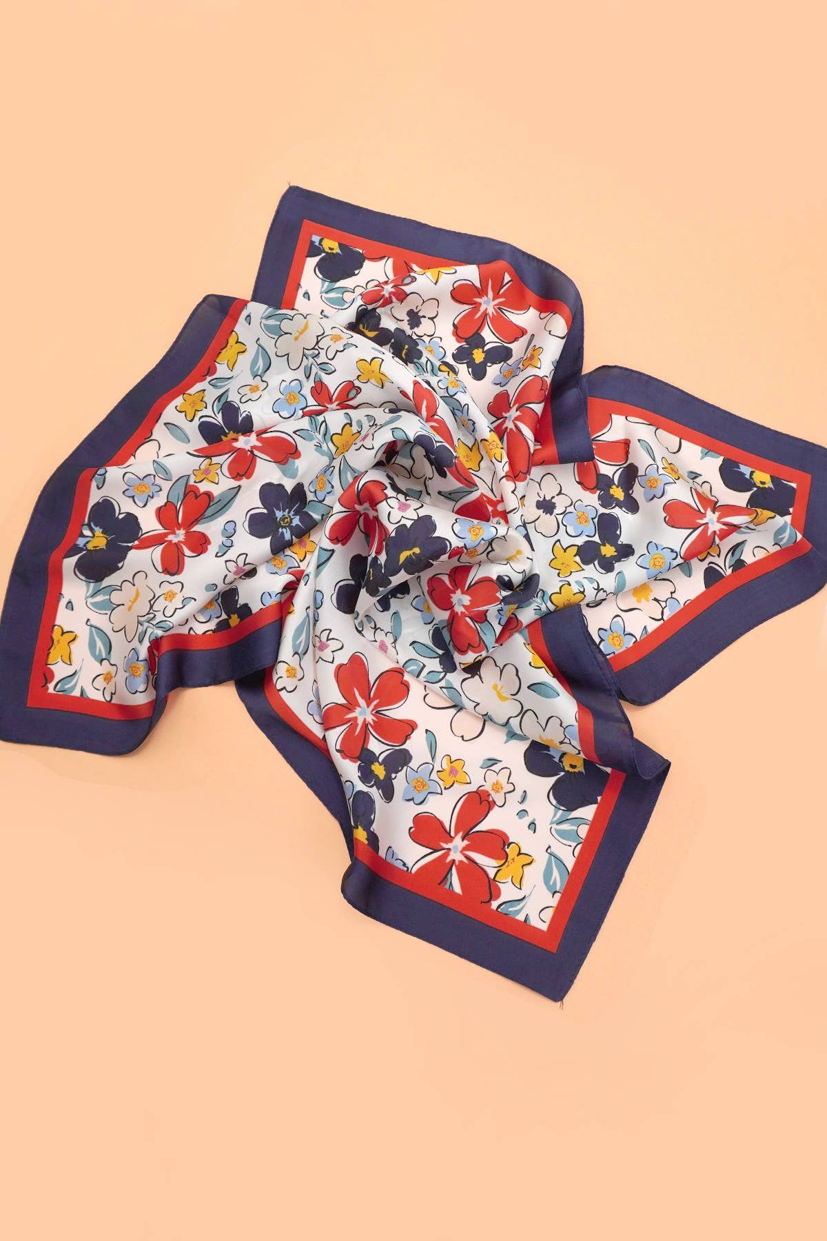 LARGE FLORAL PRINT BANDANA SCARF | 40SC652: NAVY