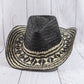 Aztec Patterned Brim Two Tone Straw Cowboy Hat: BR