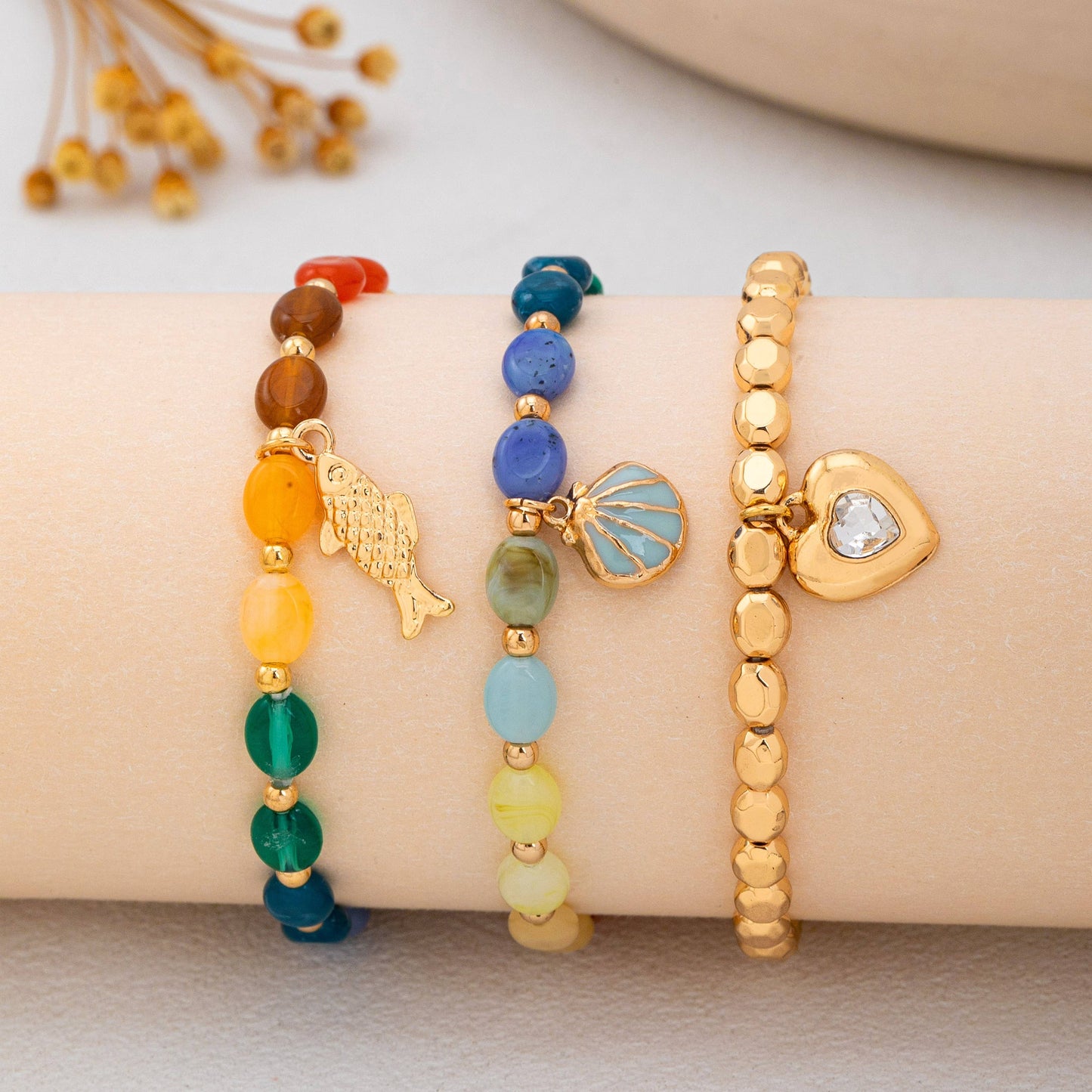 Multi-Color Beaded Layered Charm Bracelet | 80B1727: MULTI