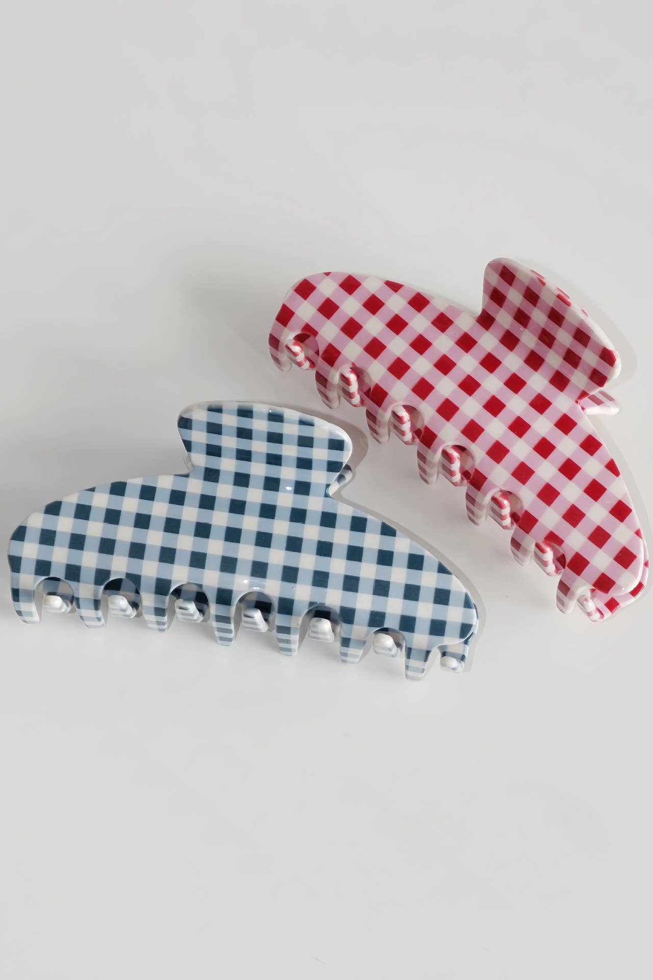 JUMBO STRIPE PLAID OVAL HAIR CLAW CLIPS | 40H1020: STRIPE PINK