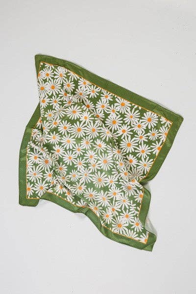 FLOWER SILKY FEEL BANDANA SCARF | 21SC353GRN: GREEN