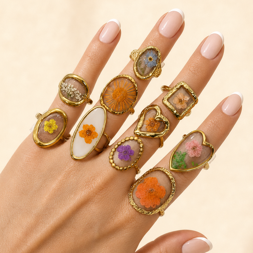18K STAINLESS STEEL TARNISH FREE FLORAL RINGS | 40R104: OVAL BLUE