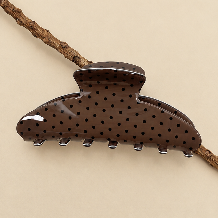 JUMBO STRIPE PLAID OVAL HAIR CLAW CLIPS | 40H1020: POLKA DOT BROWN