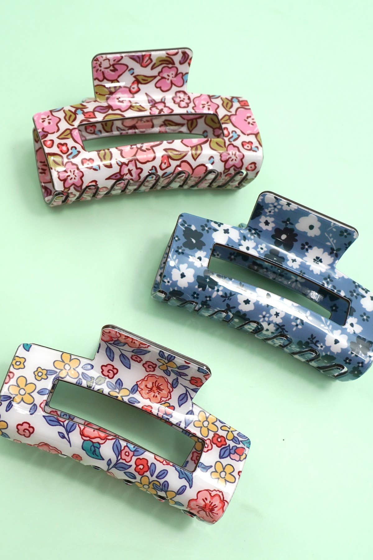 JUMBO FLORAL RECTANGLE HAIR CLAW CLIPS | 40H936: C