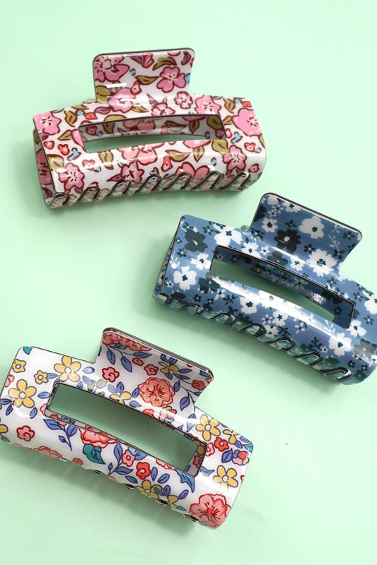 JUMBO FLORAL RECTANGLE HAIR CLAW CLIPS | 40H936: C