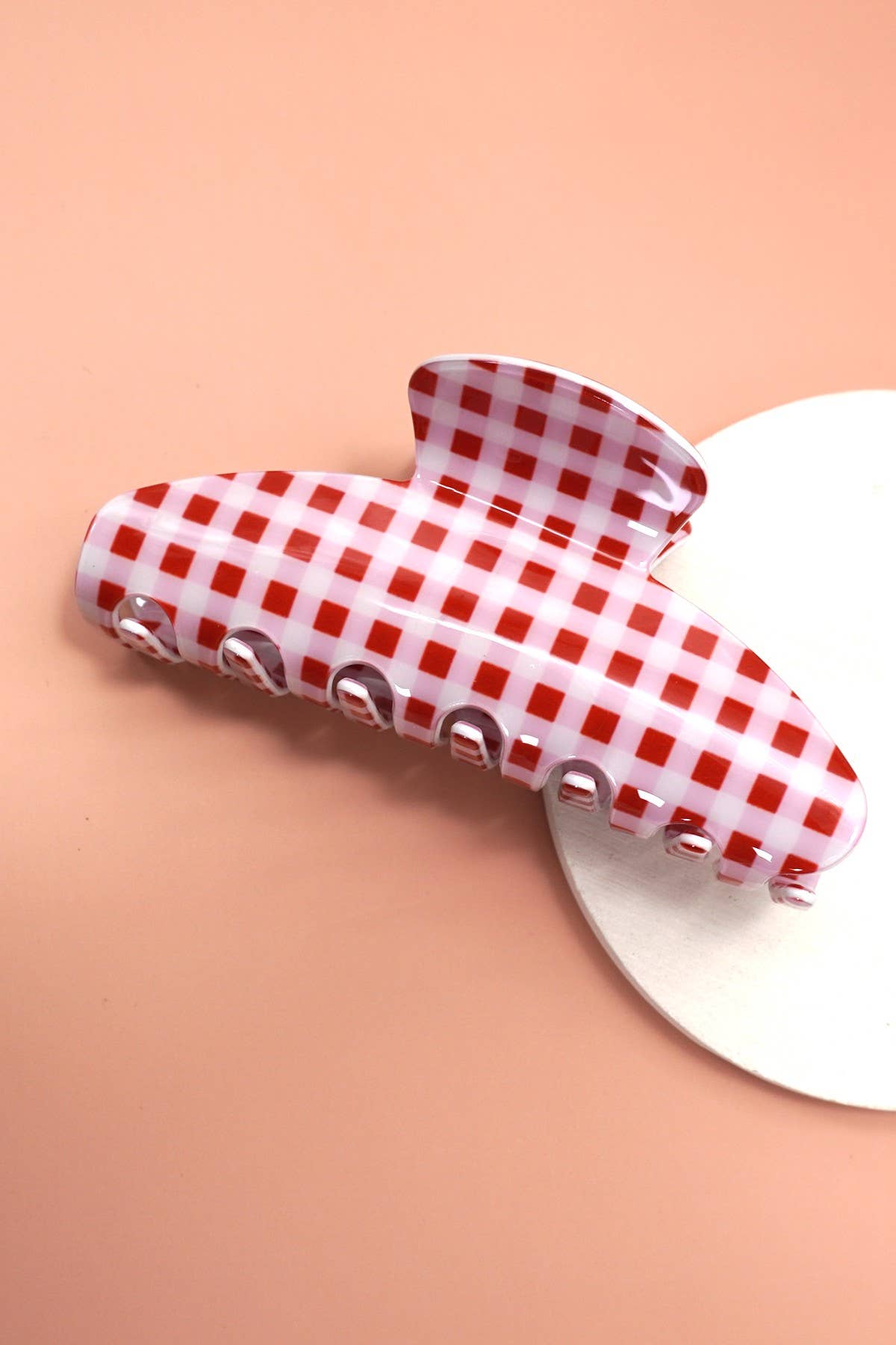 JUMBO STRIPE PLAID OVAL HAIR CLAW CLIPS | 40H1020: POLKA DOT BROWN