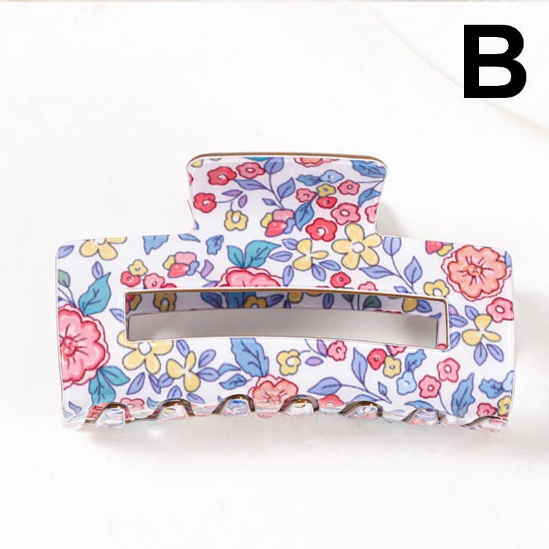 JUMBO FLORAL RECTANGLE HAIR CLAW CLIPS | 40H936: A