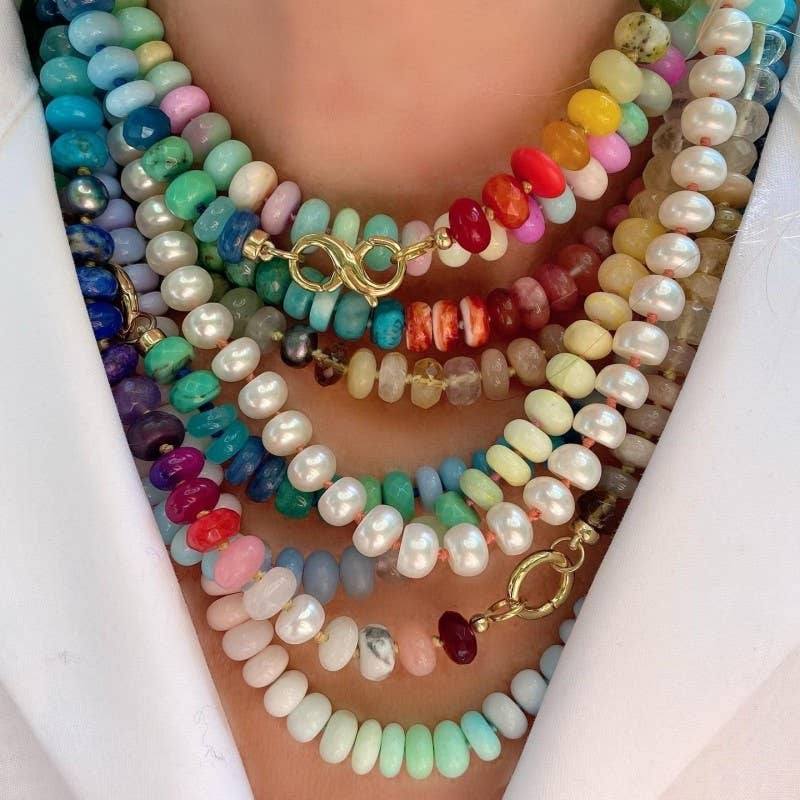 Natural Stone Semi-Precious Glass Mixed Necklace | 40NK9659: A