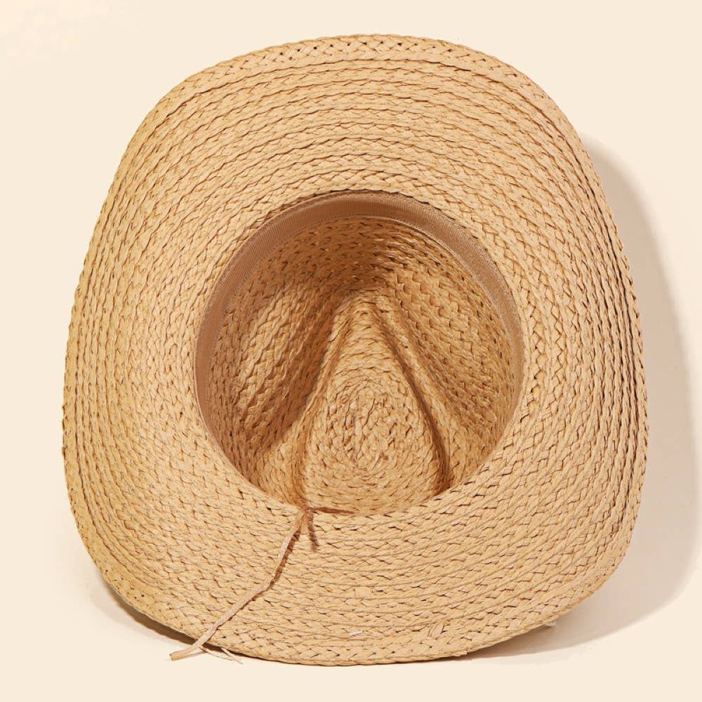 Cowrie Shell Straw Braided Cowboy Hat: KA