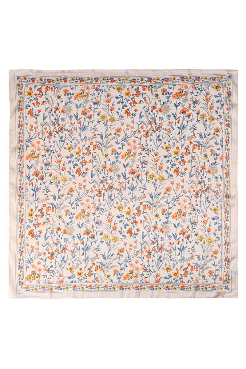 Floral Flower Silk Finish Bandana Scarf | 40SC729: BEIGE