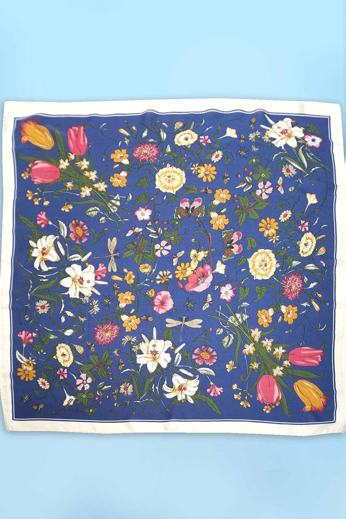 LARGE FLORAL PRINT BANDANA SCARF | 40SC655: NAVY
