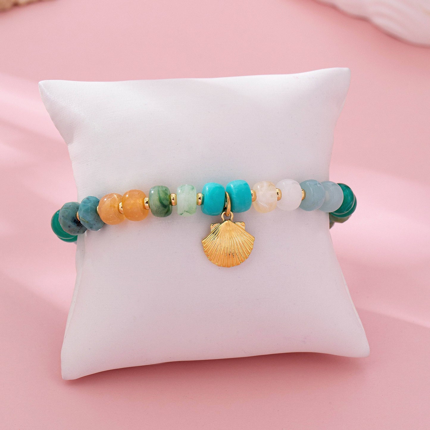 Earth Tone Beaded Shell Bracelet | 80B1698: Gold