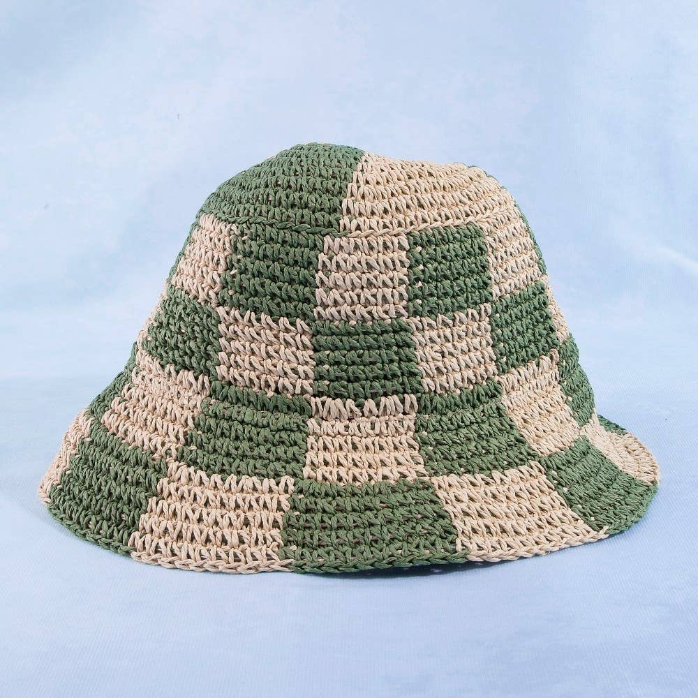 Straw Braided Checkered Bucket Hat: IV