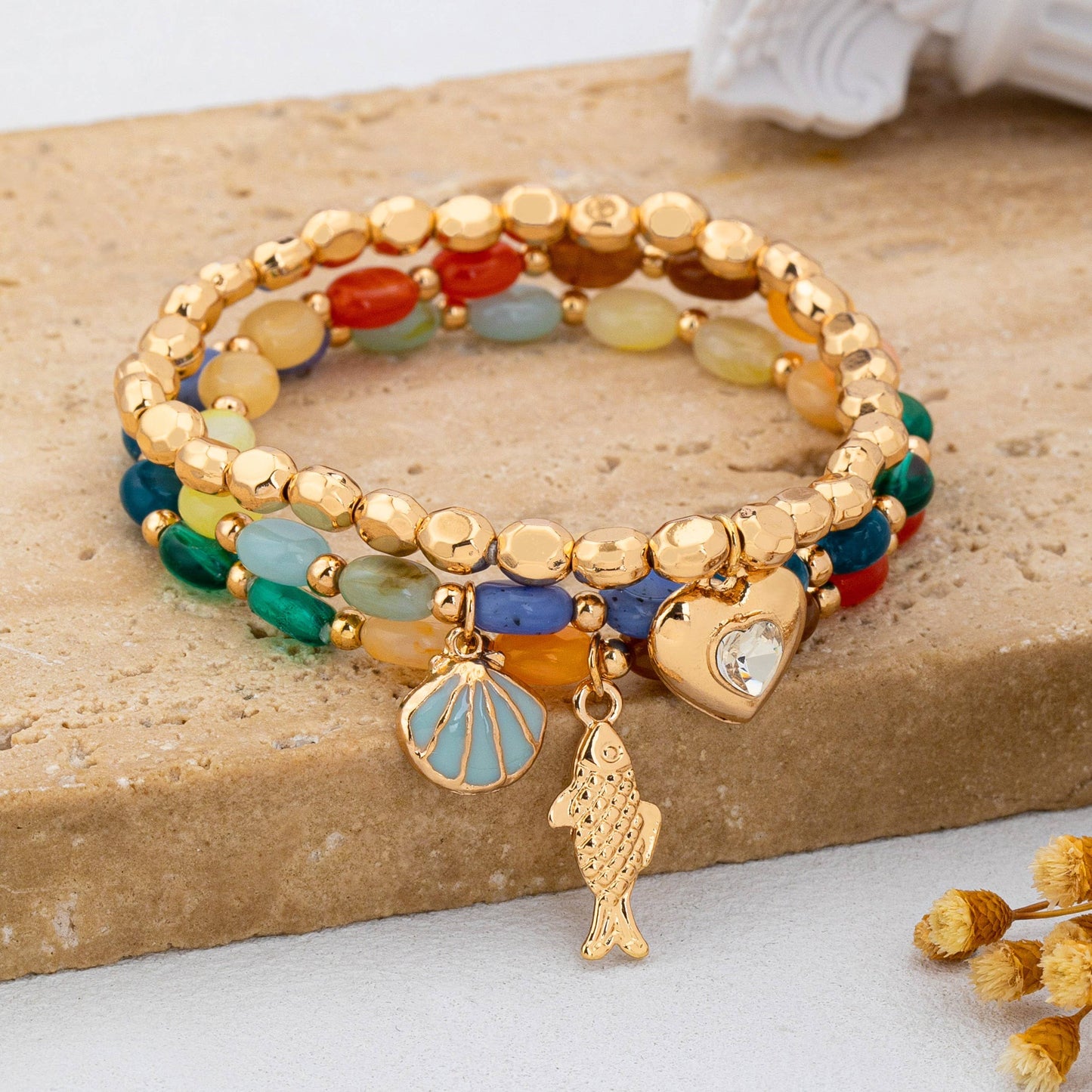 Multi-Color Beaded Layered Charm Bracelet | 80B1727: MULTI