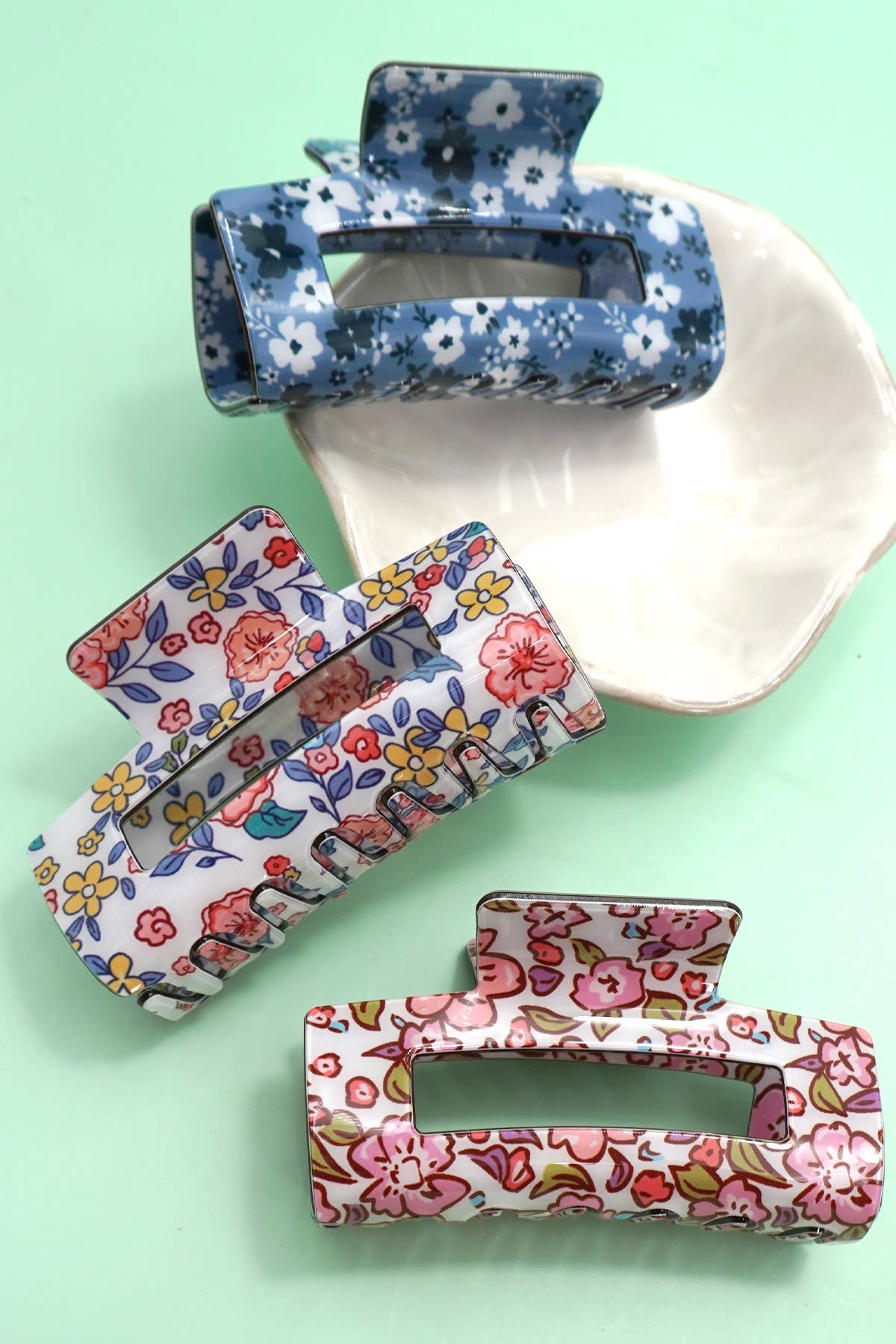 JUMBO FLORAL RECTANGLE HAIR CLAW CLIPS | 40H936: A