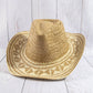 Aztec Patterned Brim Two Tone Straw Cowboy Hat: BR