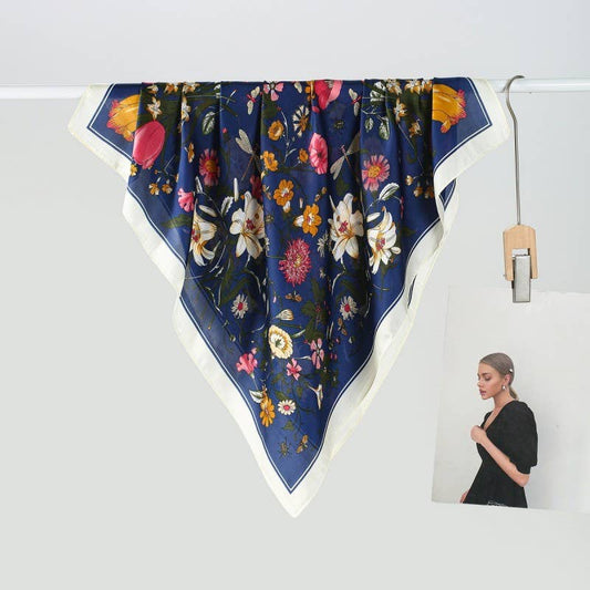 LARGE FLORAL PRINT BANDANA SCARF | 40SC655: NAVY