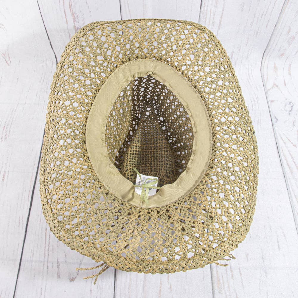 Seagrass Crochet Weave Cowboy Hat With Cord Band: NA