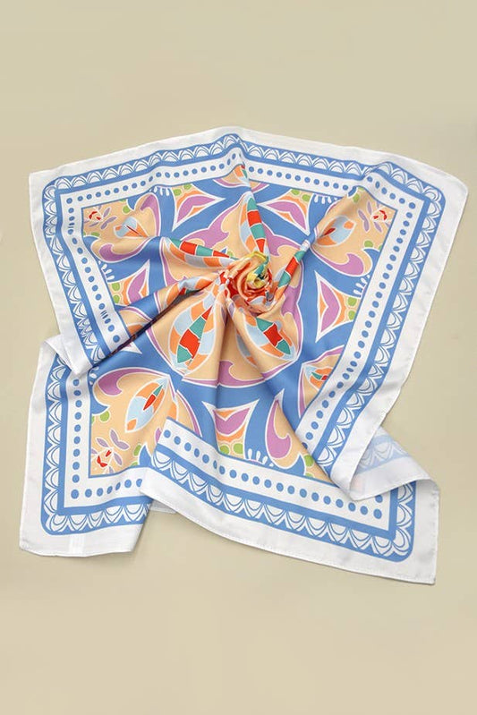 TRIBAL PRINT SILKY FEEL BANDANA SCARF | 40SC614: Blue