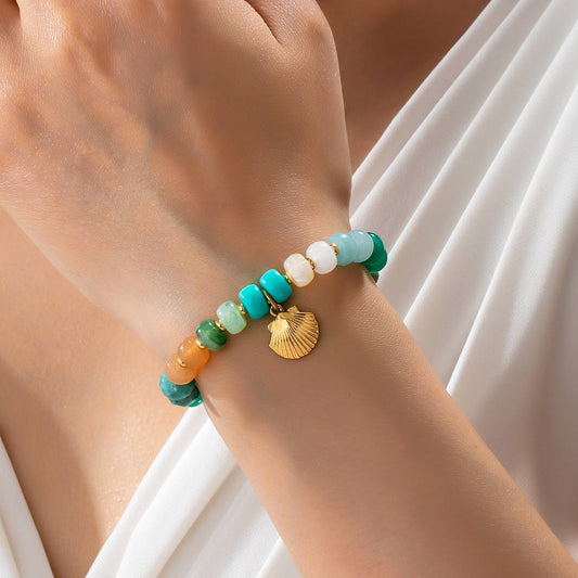 Earth Tone Beaded Shell Bracelet | 80B1698: Gold