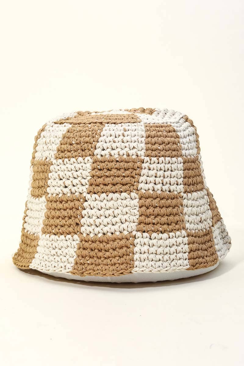 Chunky Crochet Checkered Bucket Hat: BK