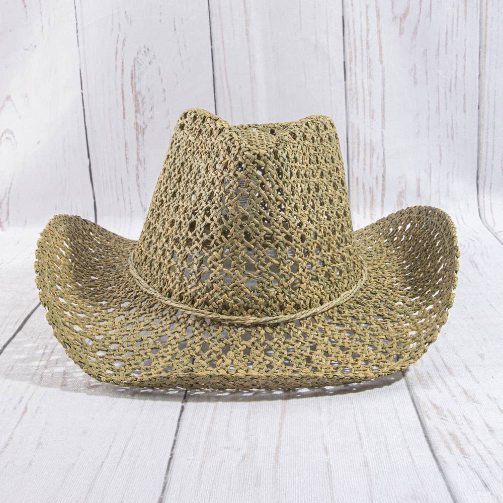 Seagrass Crochet Weave Cowboy Hat With Cord Band: NA