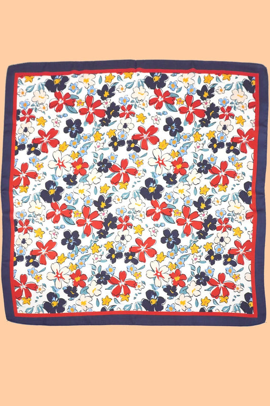 LARGE FLORAL PRINT BANDANA SCARF | 40SC652: NAVY