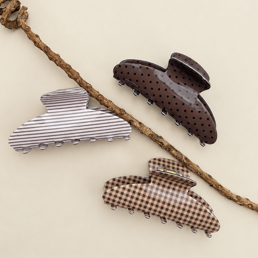 JUMBO STRIPE PLAID OVAL HAIR CLAW CLIPS | 40H1020: PLAID RED